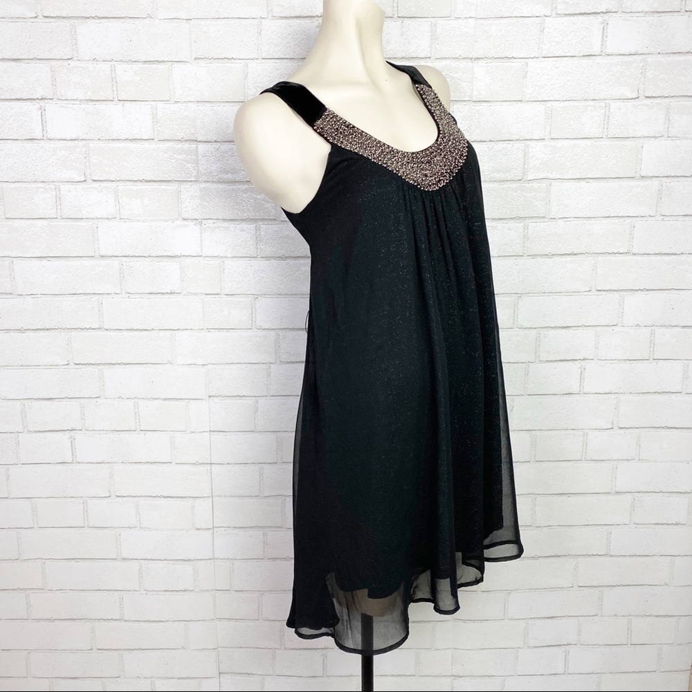 Miss ME Beaded Neckline Chiffon Lace Back Dress - Picture 2 of 13